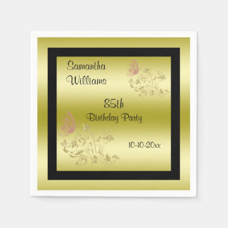 Serviette En Papier Parties scintillant d'or et papillon mousseux 85e 