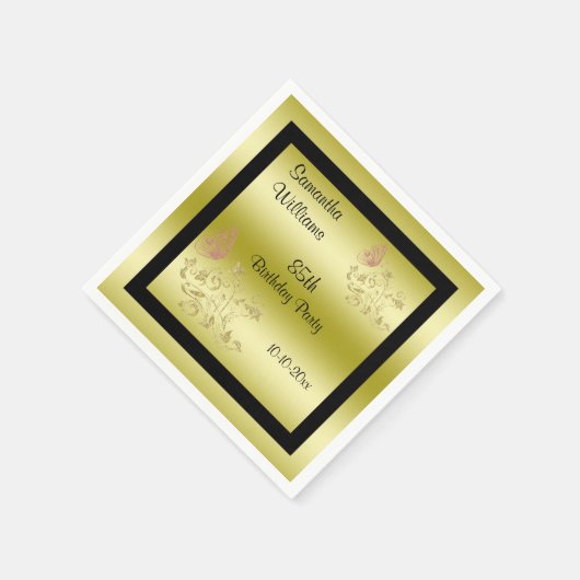 Serviette En Papier Parties scintillant d'or et papillon mousseux 85e  (Coin)