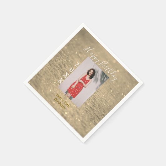 Serviette En Papier Parties scintillant d'or heureux 15e anniversaire  (Coin)