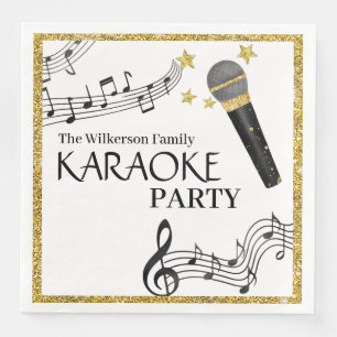 Serviette En Papier Parties scintillant d'or Microphone notes de musiq