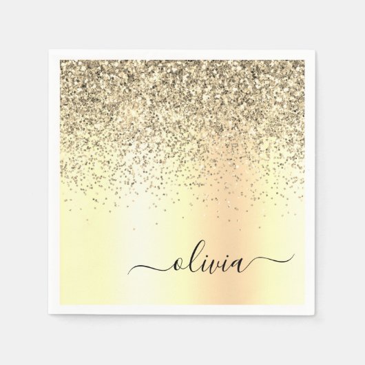 Serviette En Papier Parties scintillant d'or Monogramme métallique Nom (Devant)