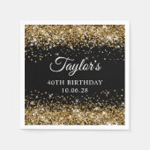 Serviette En Papier Parties scintillant d'or Noir 40e anniversaire (Devant)