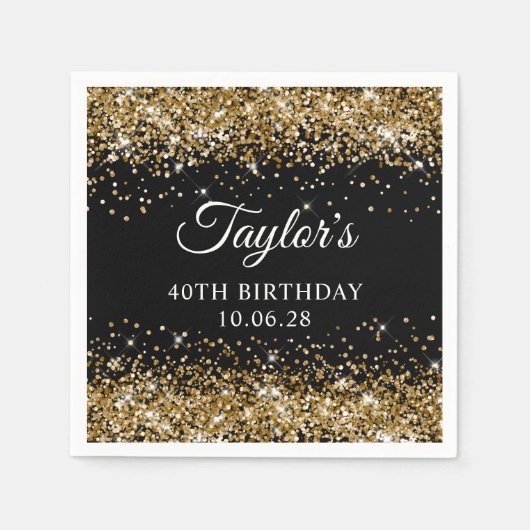 Serviette En Papier Parties scintillant d'or Noir 40e anniversaire (Devant)