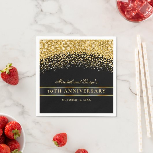 Serviette En Papier Parties scintillant d'or noir 50e anniversaire (En situation)