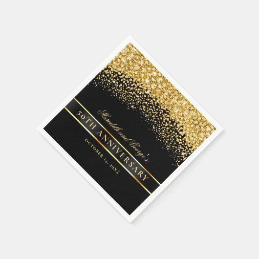 Serviette En Papier Parties scintillant d'or noir 50e anniversaire (Coin)