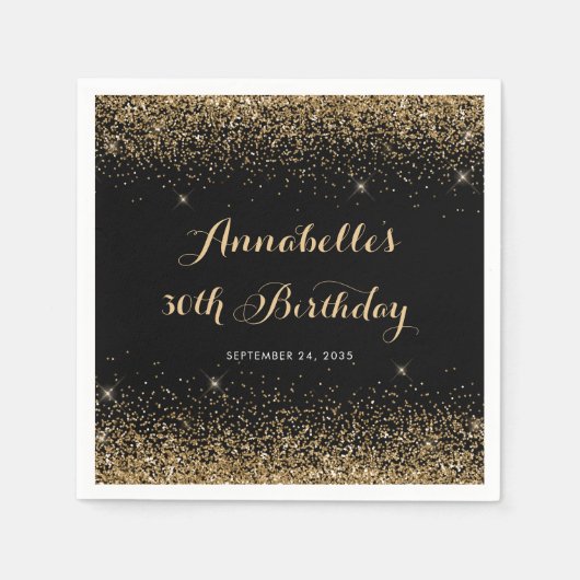 Serviette En Papier Parties scintillant d'or noir moderne étincelle n' (Devant)