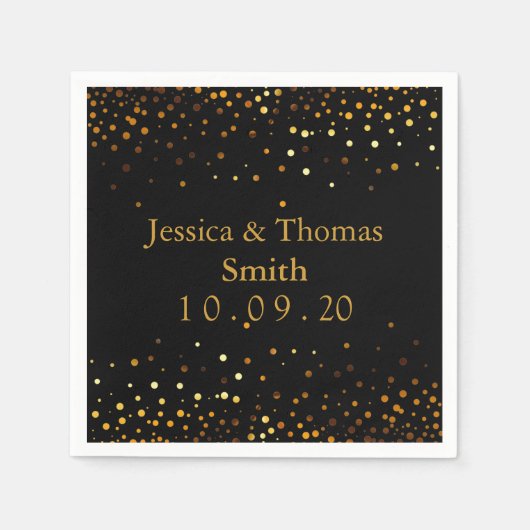 Serviette En Papier Parties scintillant d'or noir personnalisé Faux Fo (Devant)