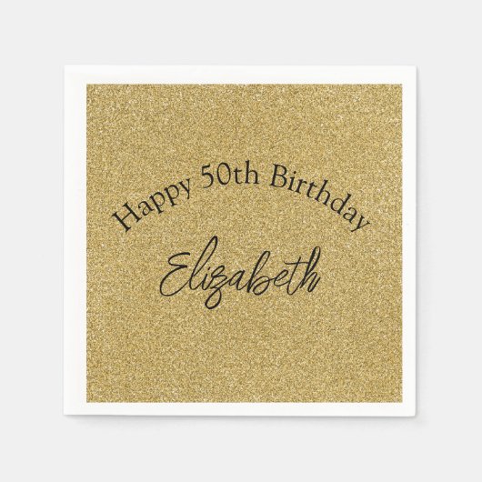 Serviette En Papier Parties scintillant d'or noir serviettes d'anniver (Devant)