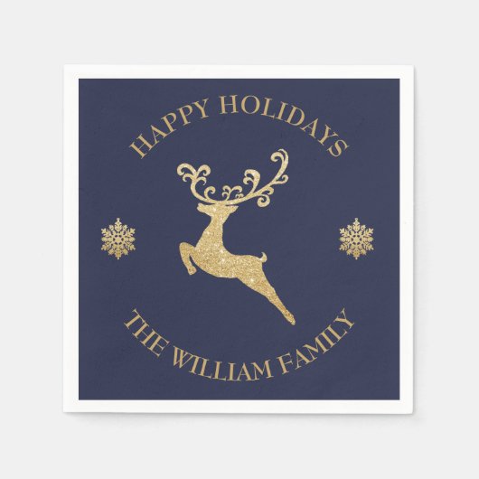 Serviette En Papier Parties scintillant d'or personnalisée Reindeer Ha (Devant)