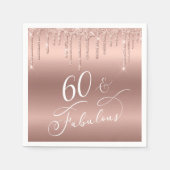 Serviette En Papier Parties scintillant d'or rose 60e fête d'anniversa (Devant)