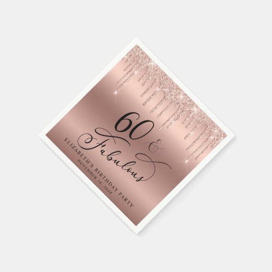 Serviette En Papier Parties scintillant d'or rose 60e fête d'anniversa (Coin)