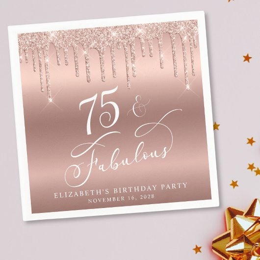 Serviette En Papier Parties scintillant d'or rose 75e fête d'anniversa