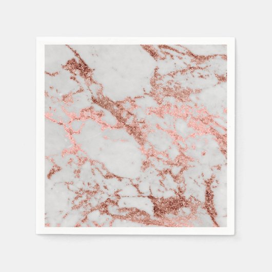 Serviette En Papier Parties scintillant d'or Rose en marbre moderne (Devant)