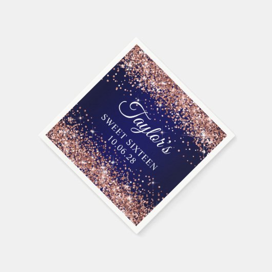 Serviette En Papier Parties scintillant d'or rose et Sweet sixteen ble (Coin)