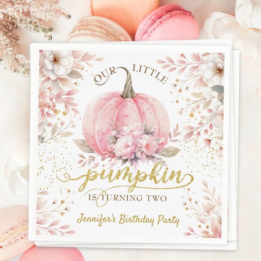 Serviette En Papier Parties scintillant d'or Rose Floral Girl Citrouil