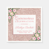 Serviette En Papier Parties scintillant d'or rose Floral Quinceañera 1 (Devant)