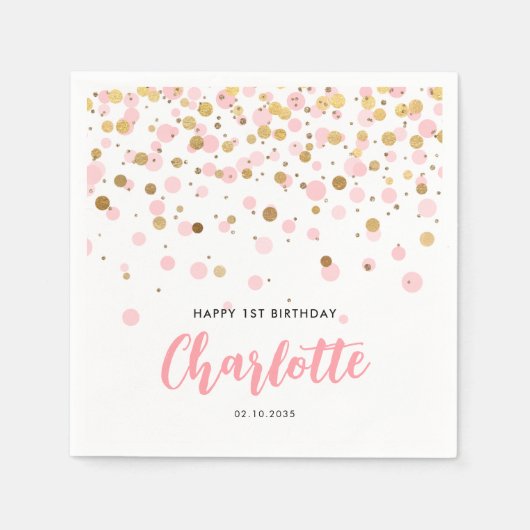 Serviette En Papier Parties scintillant d'or rose mignonne Anniversair (Devant)