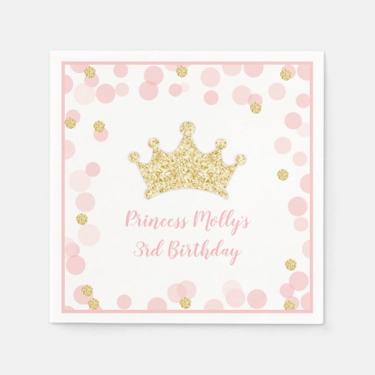 Serviette En Papier Parties scintillant d'or rose princesse (Devant)