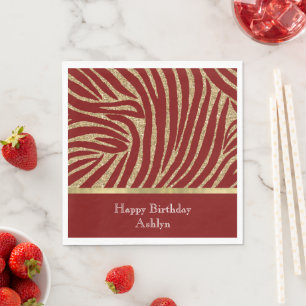 Serviette En Papier Parties scintillant d'or rouge Zebra Anniversaire