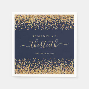 Serviette En Papier Parties scintillant d'or Script Marine Blue Glam 3