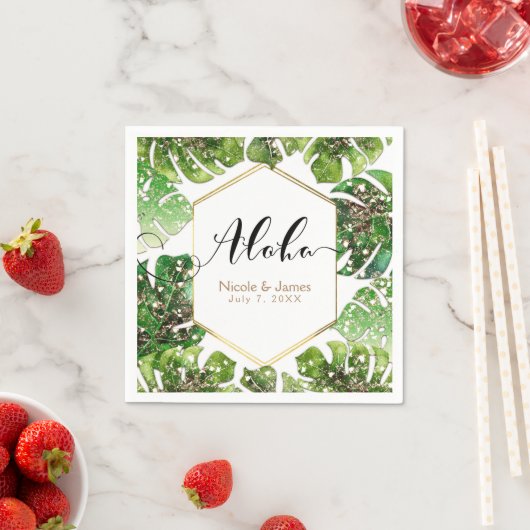 Serviette En Papier Parties scintillant d'or Sparkle Glam Tropical Feu (En situation)