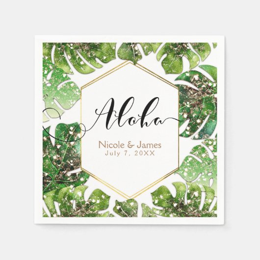Serviette En Papier Parties scintillant d'or Sparkle Glam Tropical Feu (Devant)