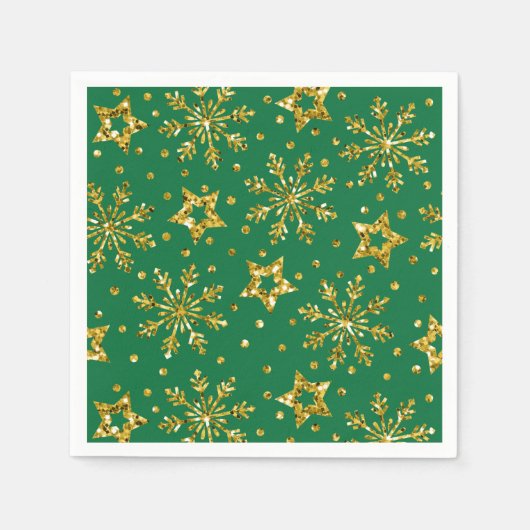 Serviette En Papier Parties scintillant d'or Stars & Snowflakes Napkin (Devant)