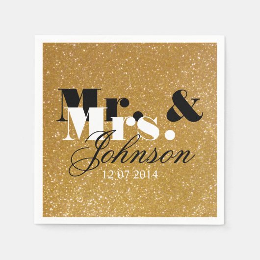 Serviette En Papier Parties scintillant d'or stylish M et Mme mariage  (Devant)