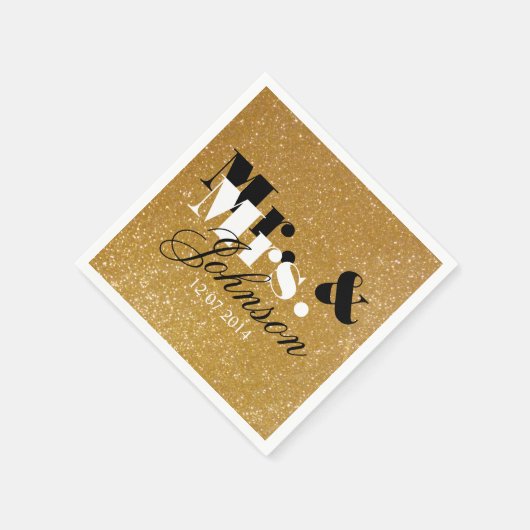 Serviette En Papier Parties scintillant d'or stylish M et Mme mariage  (Coin)