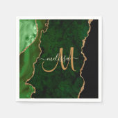 Serviette En Papier Parties scintillant d'or vert chic Agate Monogramm (Devant)