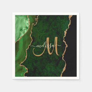 Serviette En Papier Parties scintillant d'or vert chic Agate Monogramm