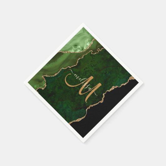 Serviette En Papier Parties scintillant d'or vert chic Agate Monogramm (Coin)