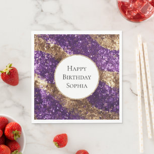 Serviette En Papier Parties scintillant d'or violet Anniversaire