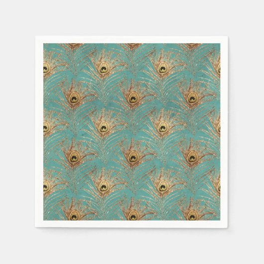 Serviette En Papier Parties scintillant élégante Peacock Feathers Moti (Devant)
