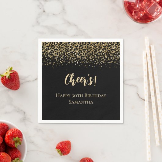 Serviette En Papier Parties scintillant Empreinte de léopard Black Gol (En situation)