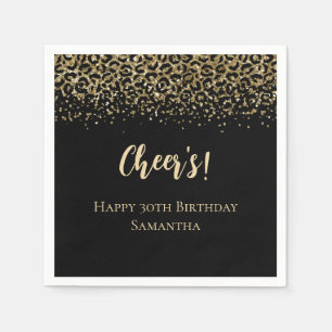 Serviette En Papier Parties scintillant Empreinte de léopard Black Gol