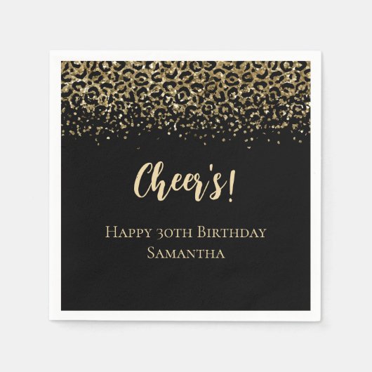Serviette En Papier Parties scintillant Empreinte de léopard Black Gol (Devant)