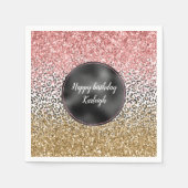 Serviette En Papier Parties scintillant Empreinte de léopard rose noir (Devant)