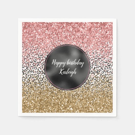 Serviette En Papier Parties scintillant Empreinte de léopard rose noir (Devant)