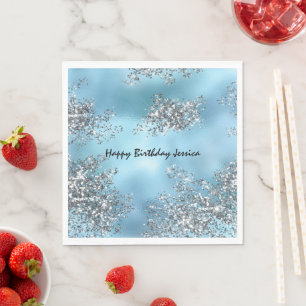 Serviette En Papier Parties scintillant en argent bleu Aqua