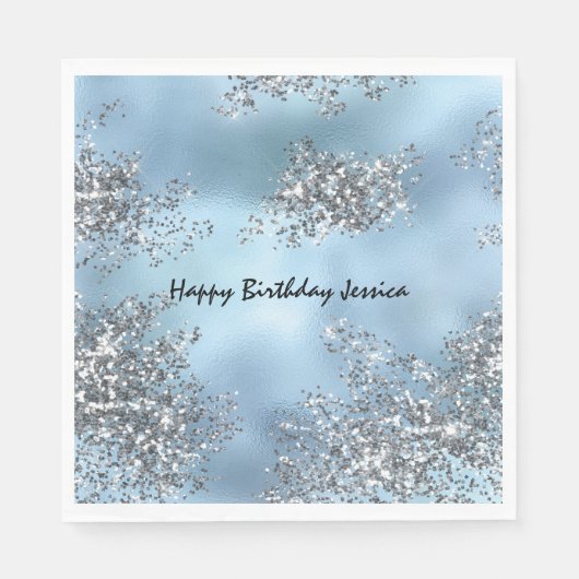 Serviette En Papier Parties scintillant en argent bleu Aqua (Devant)