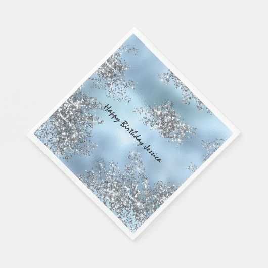 Serviette En Papier Parties scintillant en argent bleu Aqua (Coin)
