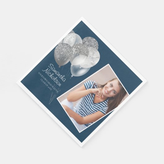 Serviette En Papier Parties scintillant en argent bleu de la marine Ba (Coin)