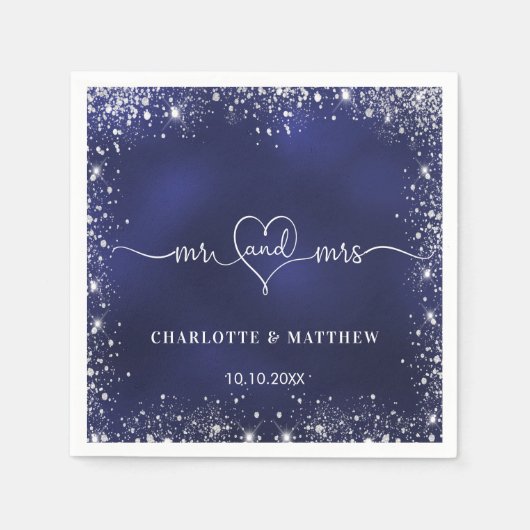 Serviette En Papier Parties scintillant en argent bleu marine m mme co (Devant)