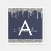 Serviette En Papier Parties scintillant en argent bleu marine Monogram (Devant)