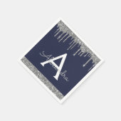 Serviette En Papier Parties scintillant en argent bleu marine Monogram (Coin)