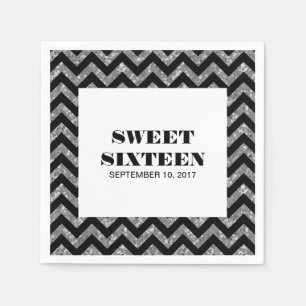 Serviette En Papier Parties scintillant en argent Chevron Sweet 16 ser