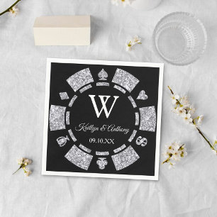 Serviette En Papier Parties scintillant en argent Monogram Poker Chip 