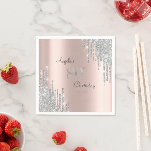 Serviette En Papier Parties scintillant en argent Rose Gold 80e (En situation)