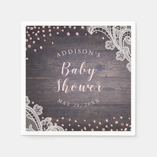 Serviette En Papier Parties scintillant en dentelle rousse baby shower (Devant)